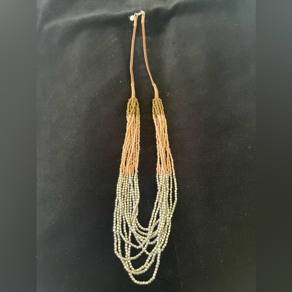 Loft Long Beaded Multi Strand Necklace Peach And Bronze And Silver